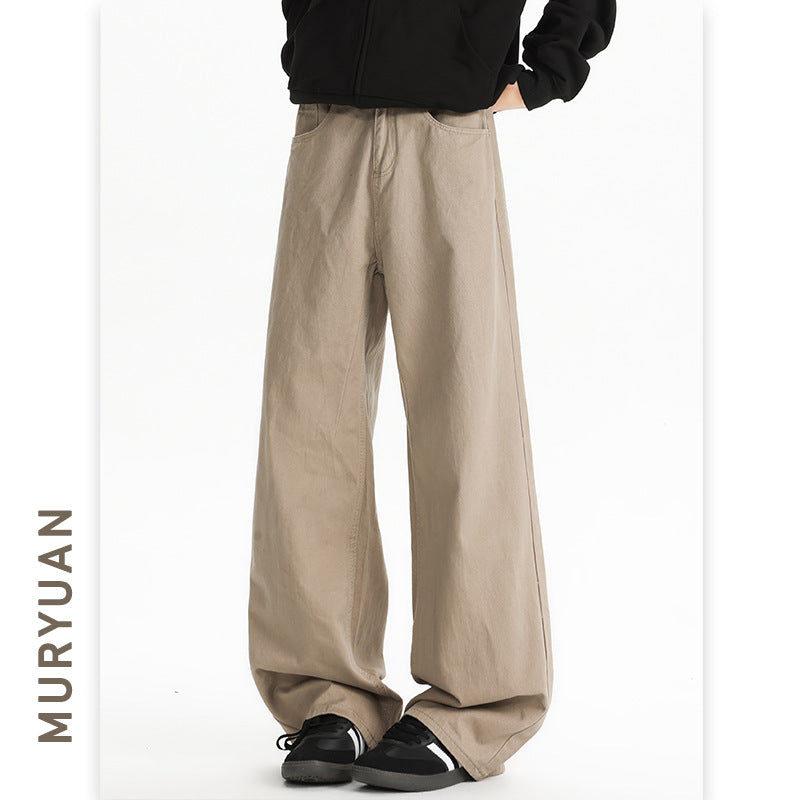 Muyuan Men's Maillard Cleanfit Vintage Casual Pants Unisex Versatile Loose Straight Long Pants