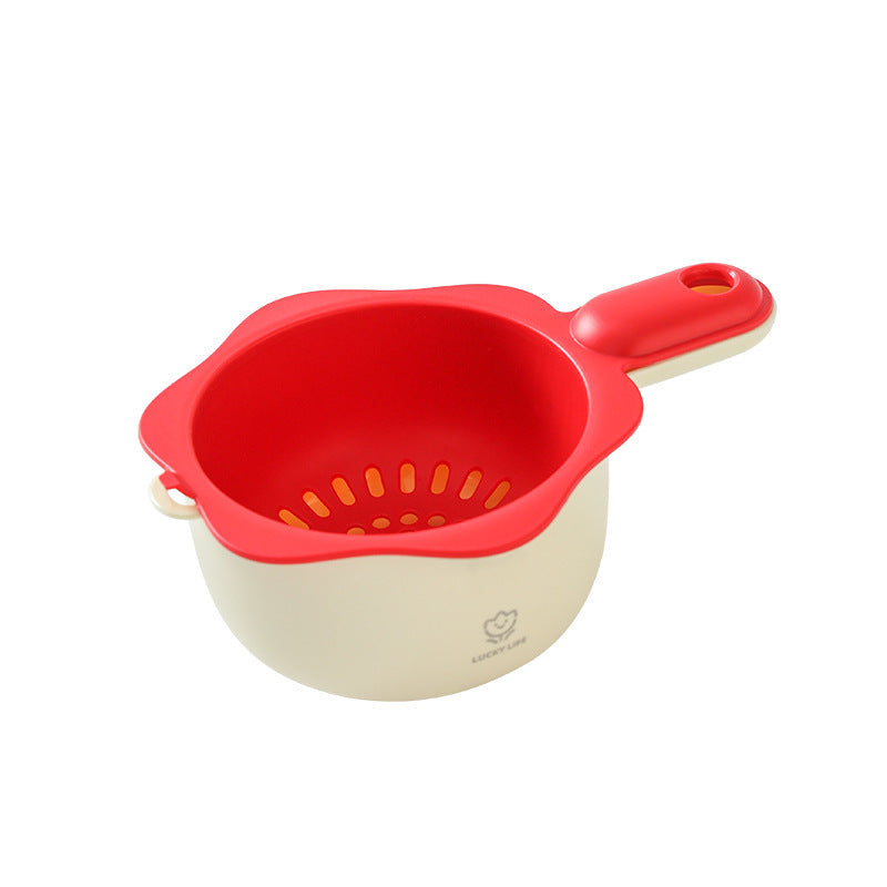 Cute handle drain basket double layer washing fruit artifact kitchen home new living room drench basket delicate small fruit plate