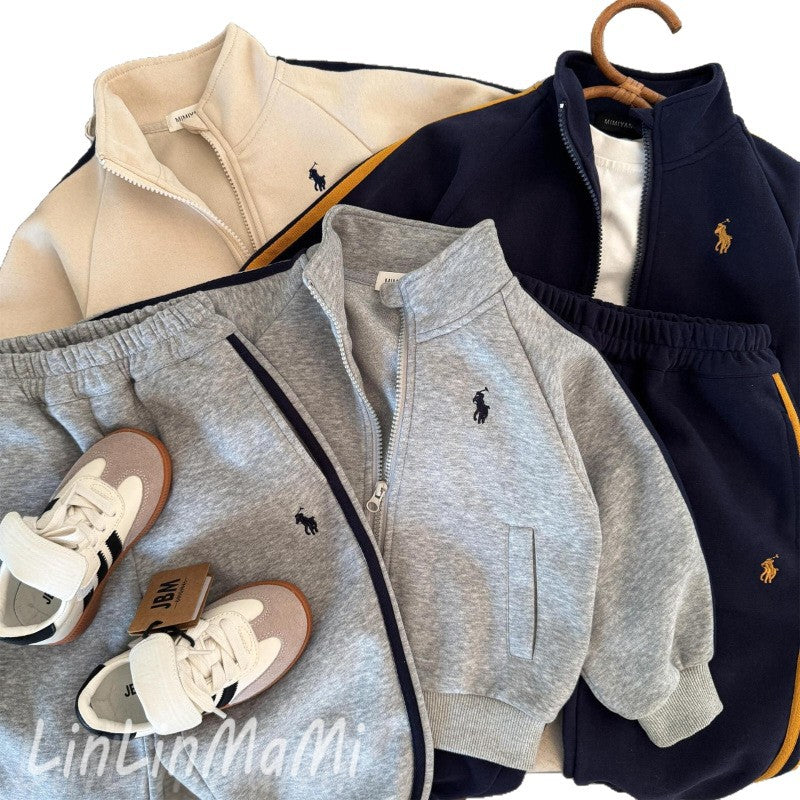 Linlin Mom Children's Set 2025 Spring New Men and Women Embroidery Sweatshirt Set Baby Sports Two-Piece Set