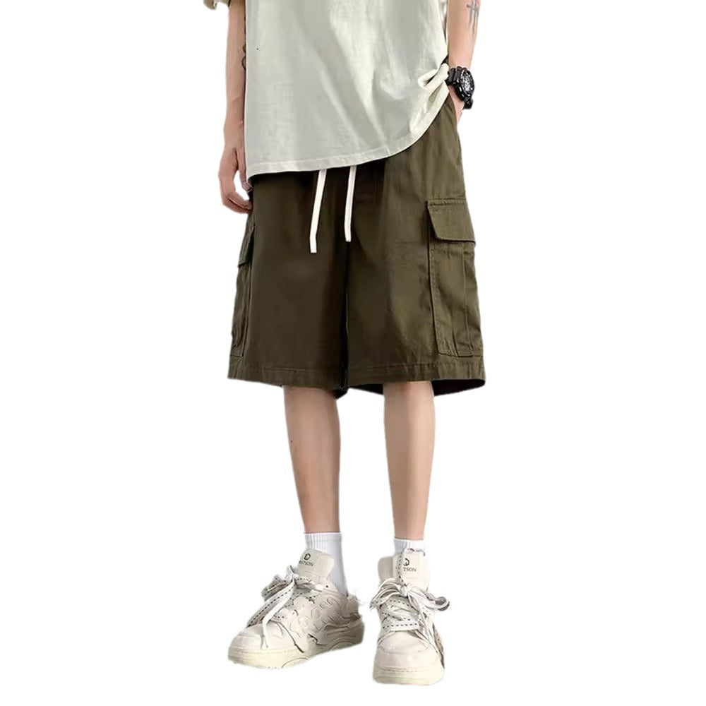 Shorts, men's summer trend, American army green cargo pants, thin loose five-point pants, casual straight cotton pants