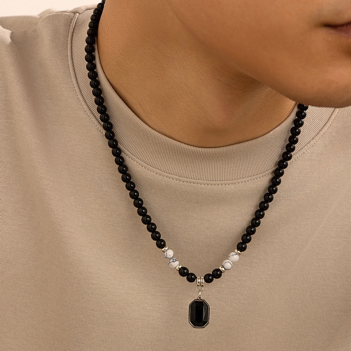 European and American cross-border tiger stone beaded necklace men's hip-hop niche sense of luxury, simple personality, men's clavicle chain accessories