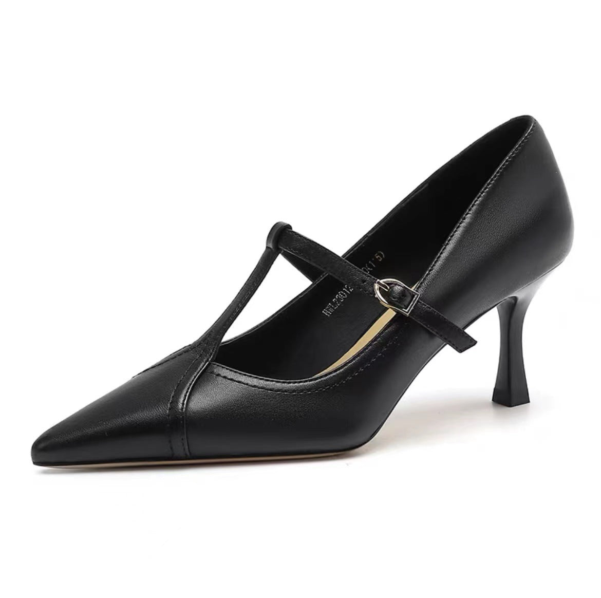 European station women's shoes 2023 autumn new European genuine leather shallow buckle pointed toe fashion high heels women's thin heels trend