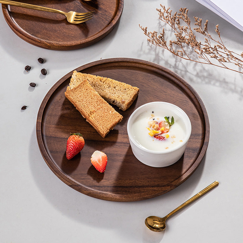 Cross border Japanese wooden large round plate oversized tray waterproof retro tea tray 40cm outdoor camping table plate