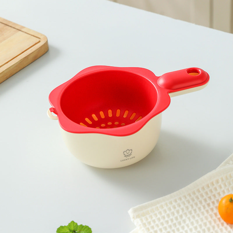 Cute handle drain basket double layer washing fruit artifact kitchen home new living room drench basket delicate small fruit plate