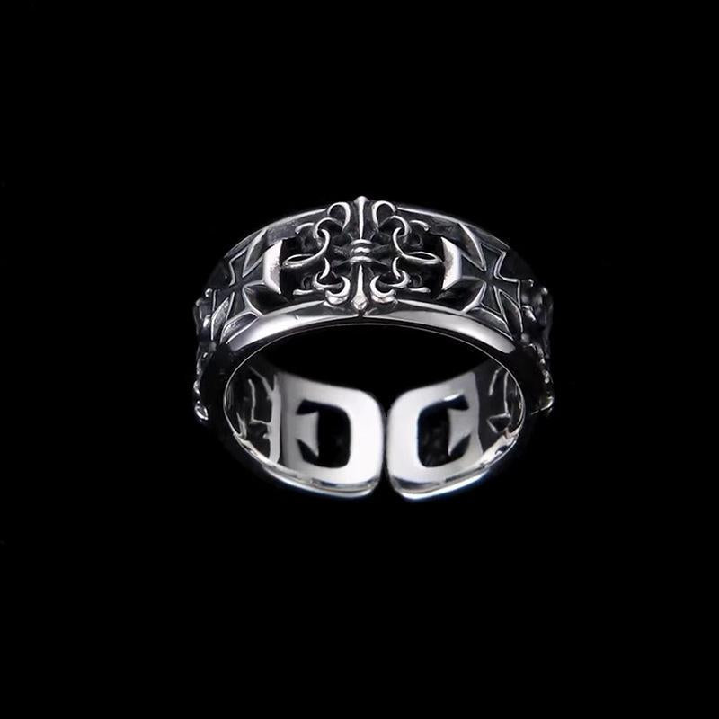 New vintage cross tide ring male hip hop punk style niche single ring personality luxury open index finger ring