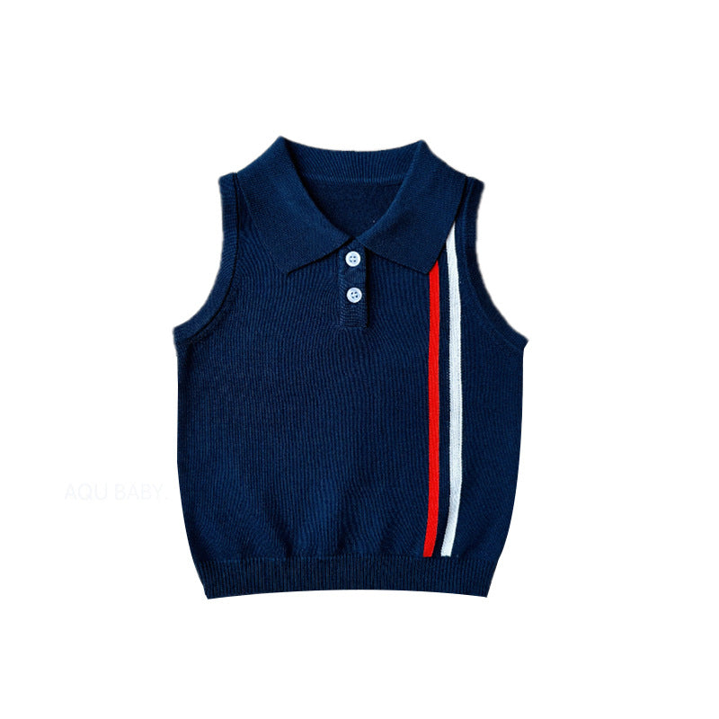 Kids Vest 2024 Summer New Baby Thin Cool Ice Silk Knit Top Baby Lapel Polo Shirt Trend