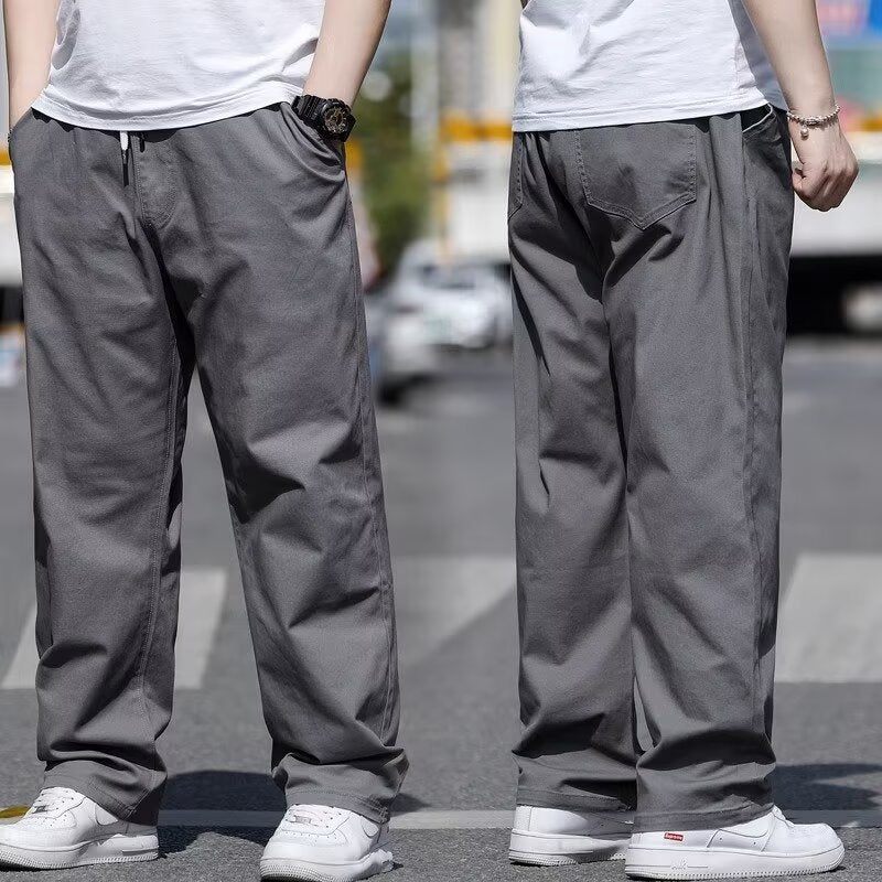 Fat Plus Size Casual Pants Men's Spring and Summer Fat Plus Loose Straight Pants Fat Guy Thin Elastic Pants