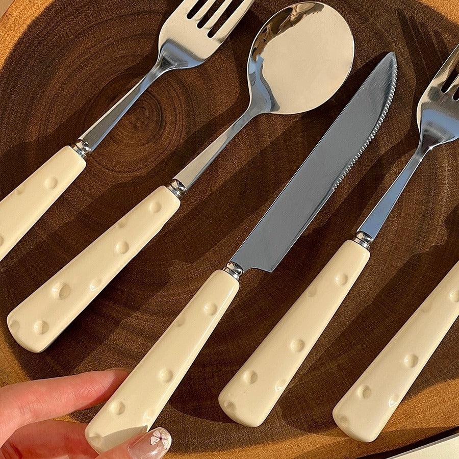 ins cheese spoon fork cute high-value stainless steel knife fork spoon set home high-end Western food tableware