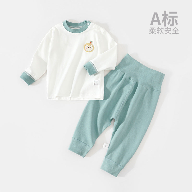 Baby autumn coat set, cotton high-waisted belly protection, autumn pants, male and female baby long-sleeved split winter pajamas, cotton children