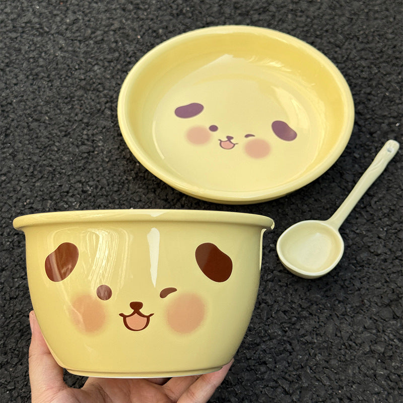 High-value piggy bowl and plate set for home 2024 new one-person ceramic tableware set for couples bowl and plate combination