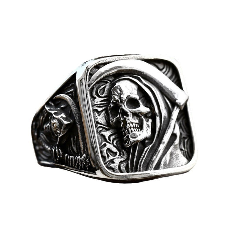 beier cross-border new stainless steel men's ring wholesale European and American punk hip hop Grim Reaper skull ring manufacturers