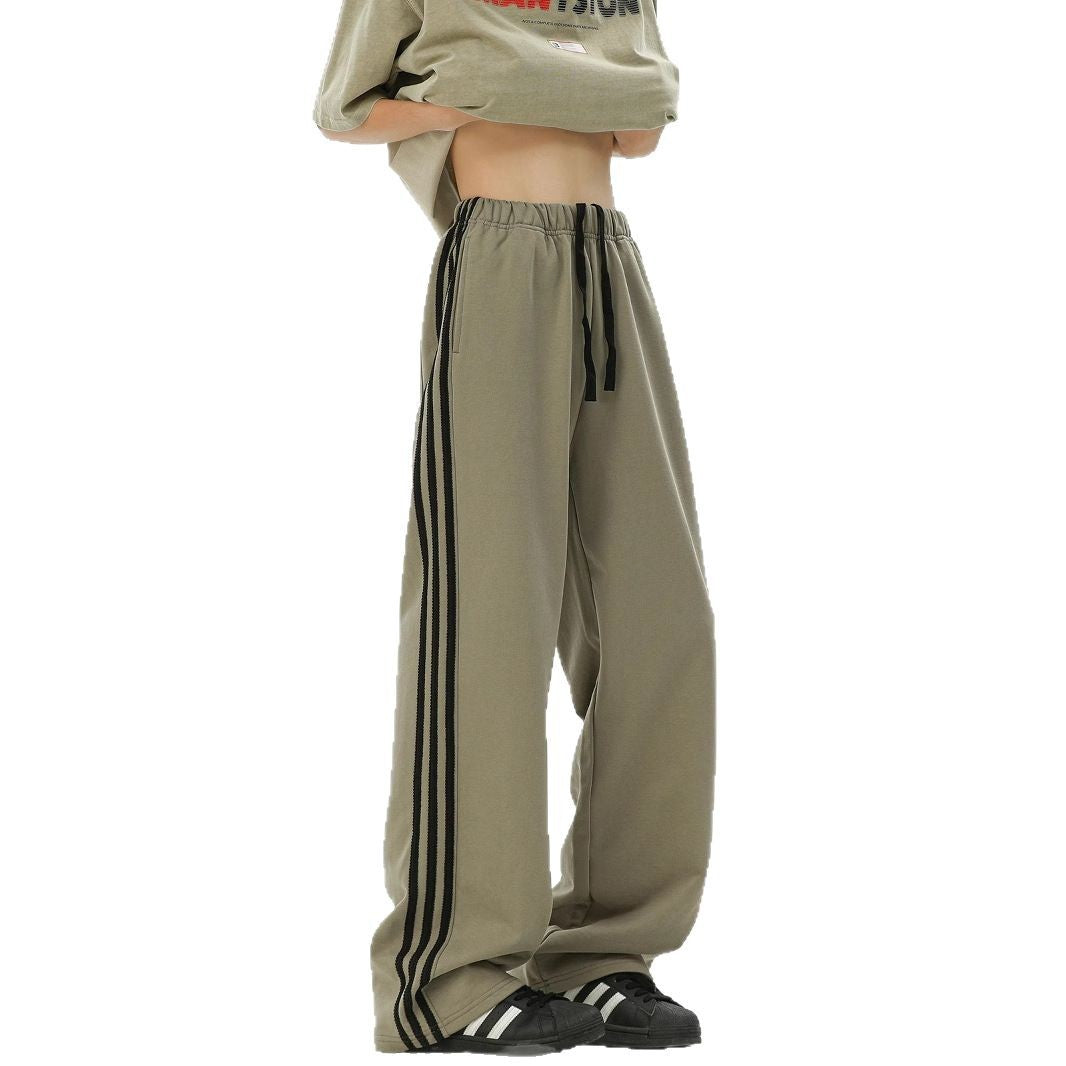 Three bar pants men's 2025 spring new American retro heavyweight sweatpants trendy brand loose straight casual pants