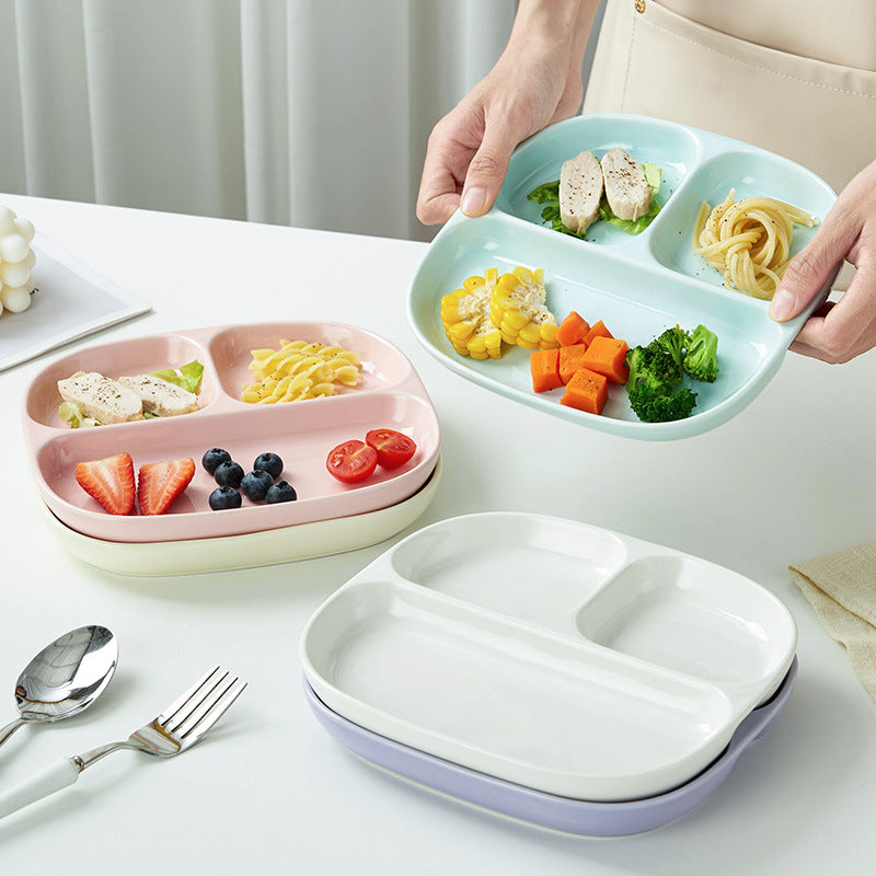 Ceramic compartment dinner plates, one person food fat reduction tableware plates, household children's multi-grid dinner plates, weight loss snack plates wholesale