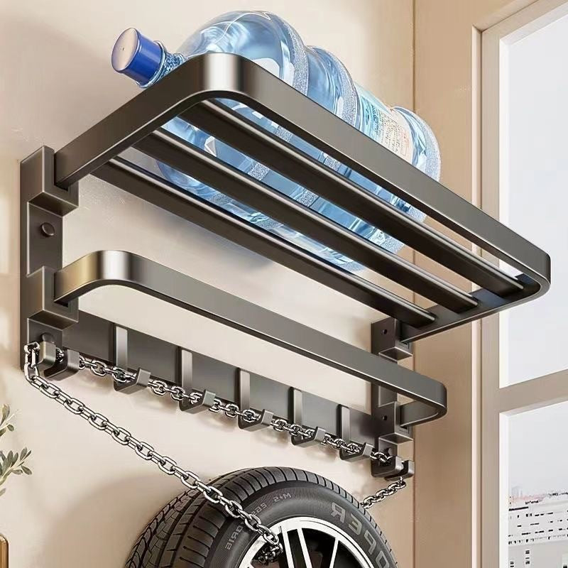 Gun Grey Towel Rack Space Aluminum Toilet Bath Towel Rack Toilet Double Fold Bathroom Storage Rack No Punch Hole Wall Hanging