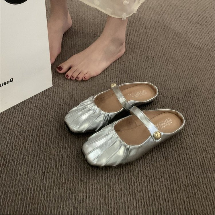 Flat toe half slippers women's wear Mary Jane single shoes 2025 new spring and summer versatile lazy mule sandals