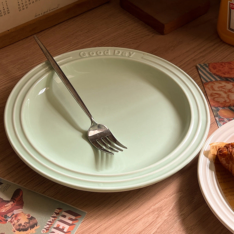 ins style relief letter plate creamy style milk Western food pasta steak dessert cake plate has good texture and appearance