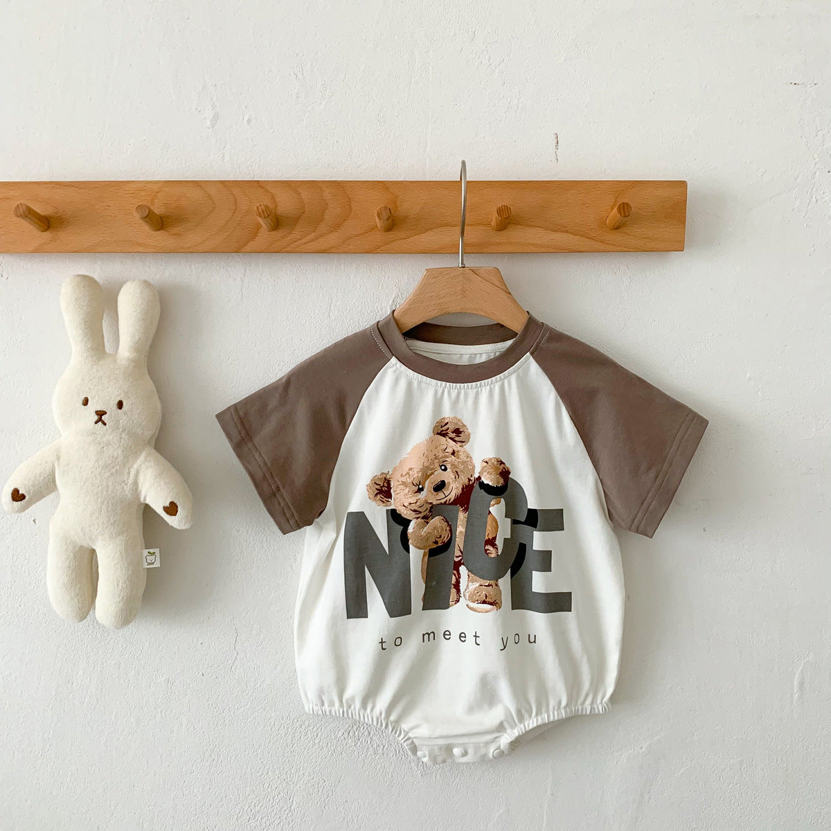 Trendy thin summer Korean version loose men's treasure triangle bag fart clothes baby brown bear soft and comfortable cotton crawling clothes