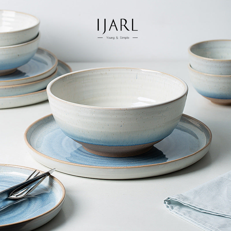 Manufacturers wholesale ceramic tableware for home creative gradient kiln glazed plates vegetable plates personality high-end literary plates