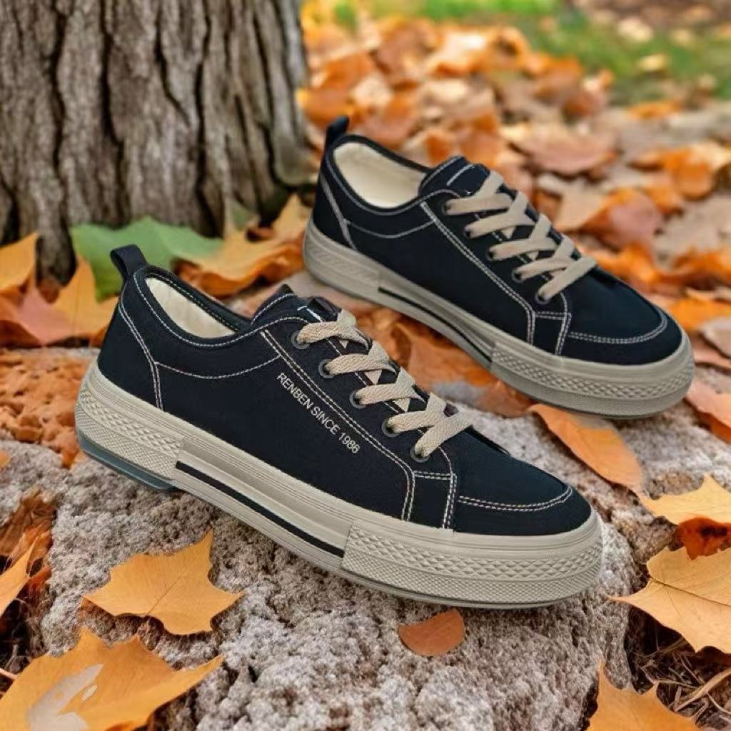 Canvas shoes men's 2025 new spring men's shoes versatile casual black and brown sports thick-soled thin single shoes on behalf of X