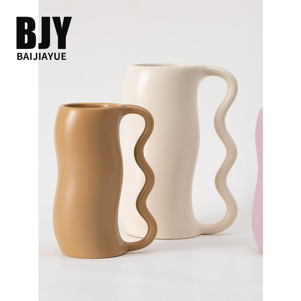Bai Jiayue modern wabi-sabi wave handle ceramic vase ornament creative living room flower arrangement vase home décor
