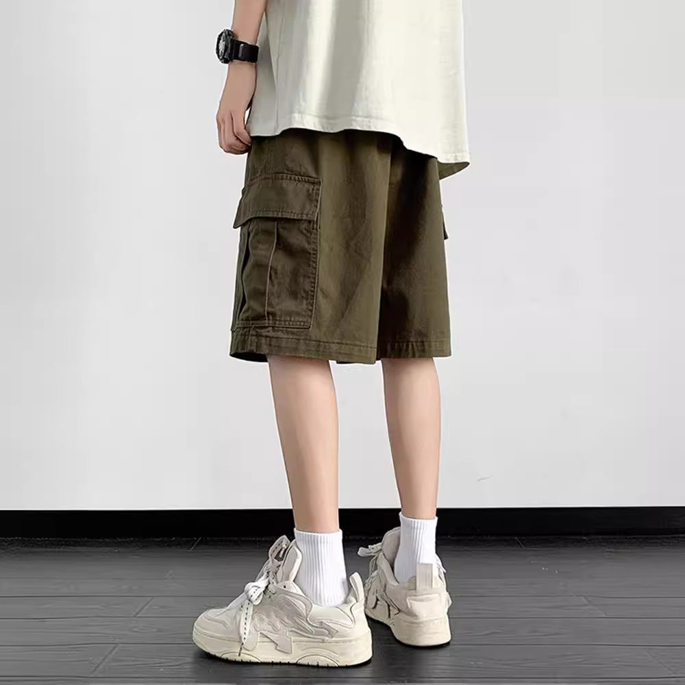 Shorts, men's summer trend, American army green cargo pants, thin loose five-point pants, casual straight cotton pants