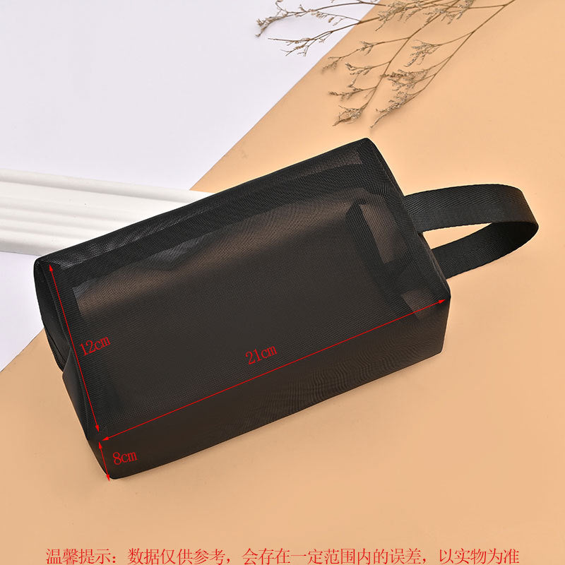 ins Japanese Korean girl heart flocking love mesh cosmetic bag transparent travel storage bag portable lipstick bag wholesale