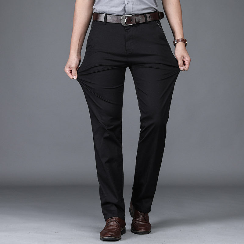 Brand Cotton Casual Pants Men's Spring and Summer Business Loose Straight Leg Stretch Non-Ironing Trousers Men's High Waist Black Pants Thin