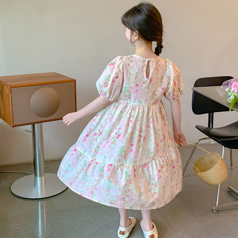 Girls' dresses, summer cotton skirts, Korean version children's doll collar floral skirts, baby thin girls, princess dresses