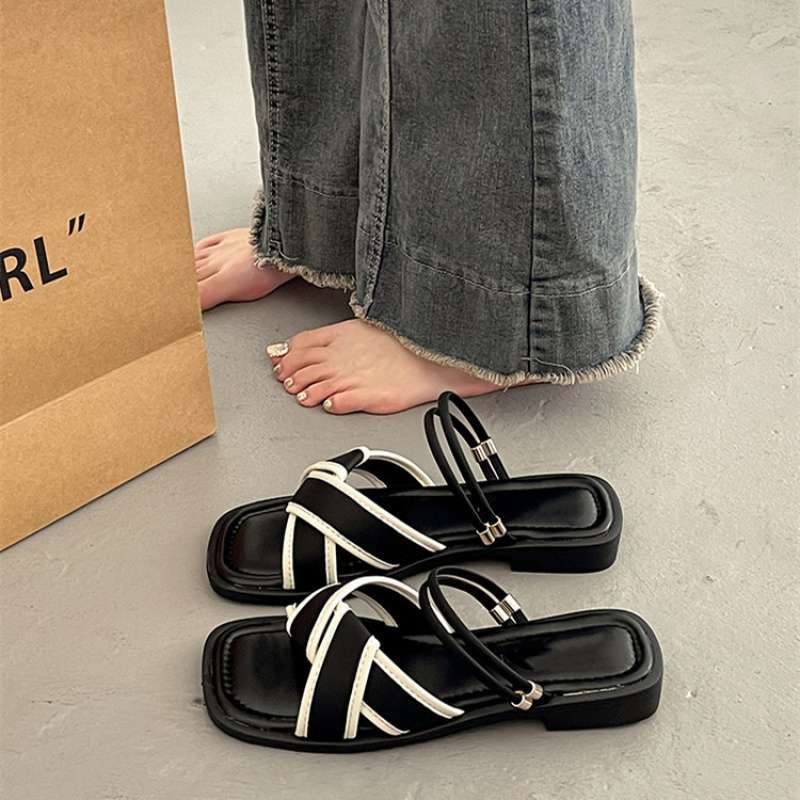 Plus size women's shoes wide feet fat feet 35-43 flat soles two-wear sandals women's outdoor wear summer versatile soft-soled beach shoes