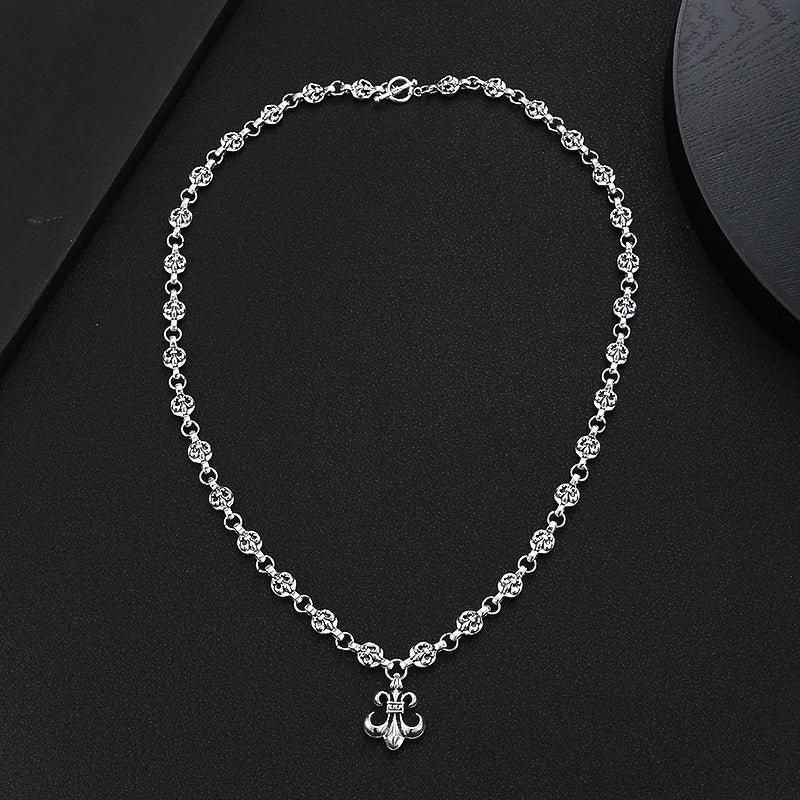 Classic high version personality anchor scout flower pendant pendant vintage silver-plated cross chain necklace men's and women's sweaters