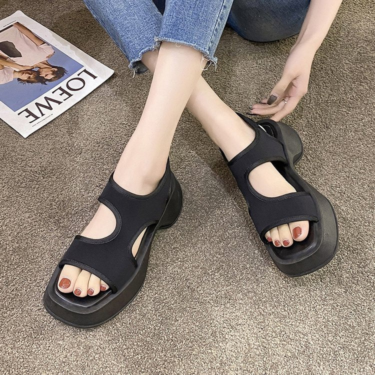 Thick-soled sports sandals women's summer new soft-soled casual pullover loose stretch cloth roman sandals flat-soled sandals