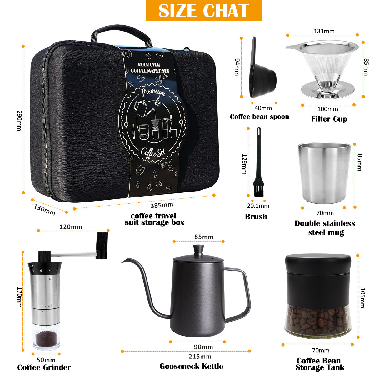 Camping pour-over coffee pot set wholesale stainless iron coffee utensils portable travel gear pour-over coffee set