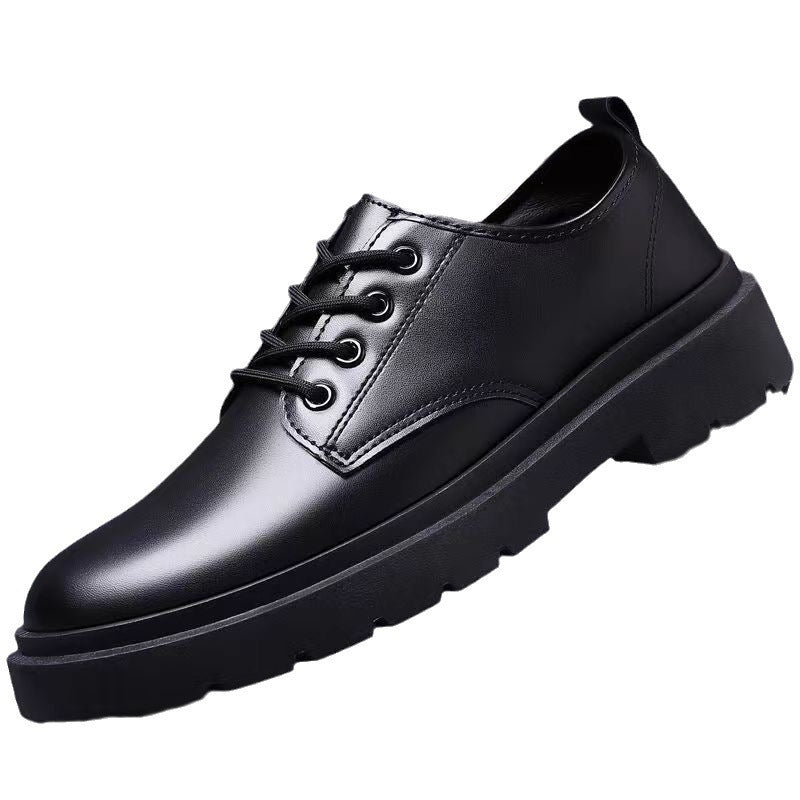 Men's Leather Shoes Breathable British Business Dress Leather Shoes Groom Shoes Security Guards Work Black Big Toe Casual Leather Shoes