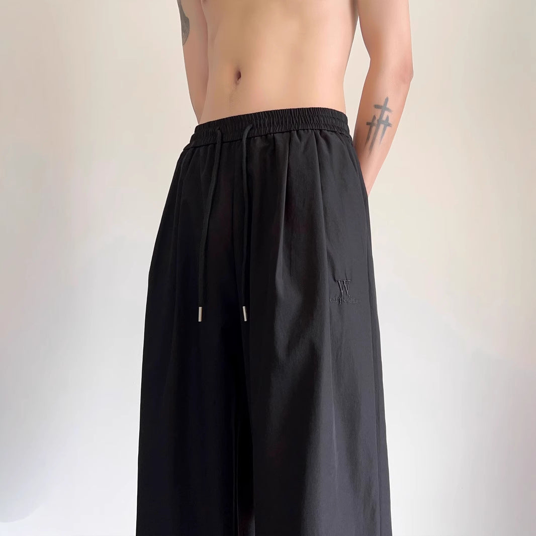 Men's ice silk casual pants 2025 summer thin loose and versatile trend ins American sports wide-leg trousers