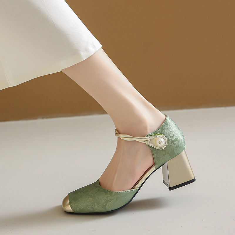 Size 33-40 Retro Chinese style high heels women's shoes fashion toe sandals spring and summer new block heel strap shoes