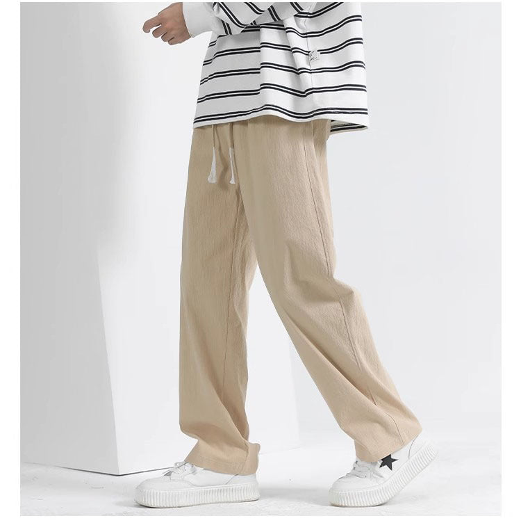 Pants: Men's spring and autumn cotton and linen straight-leg pants, men's slacks, loose men's pants, autumn sports trousers, cotton sweatpants