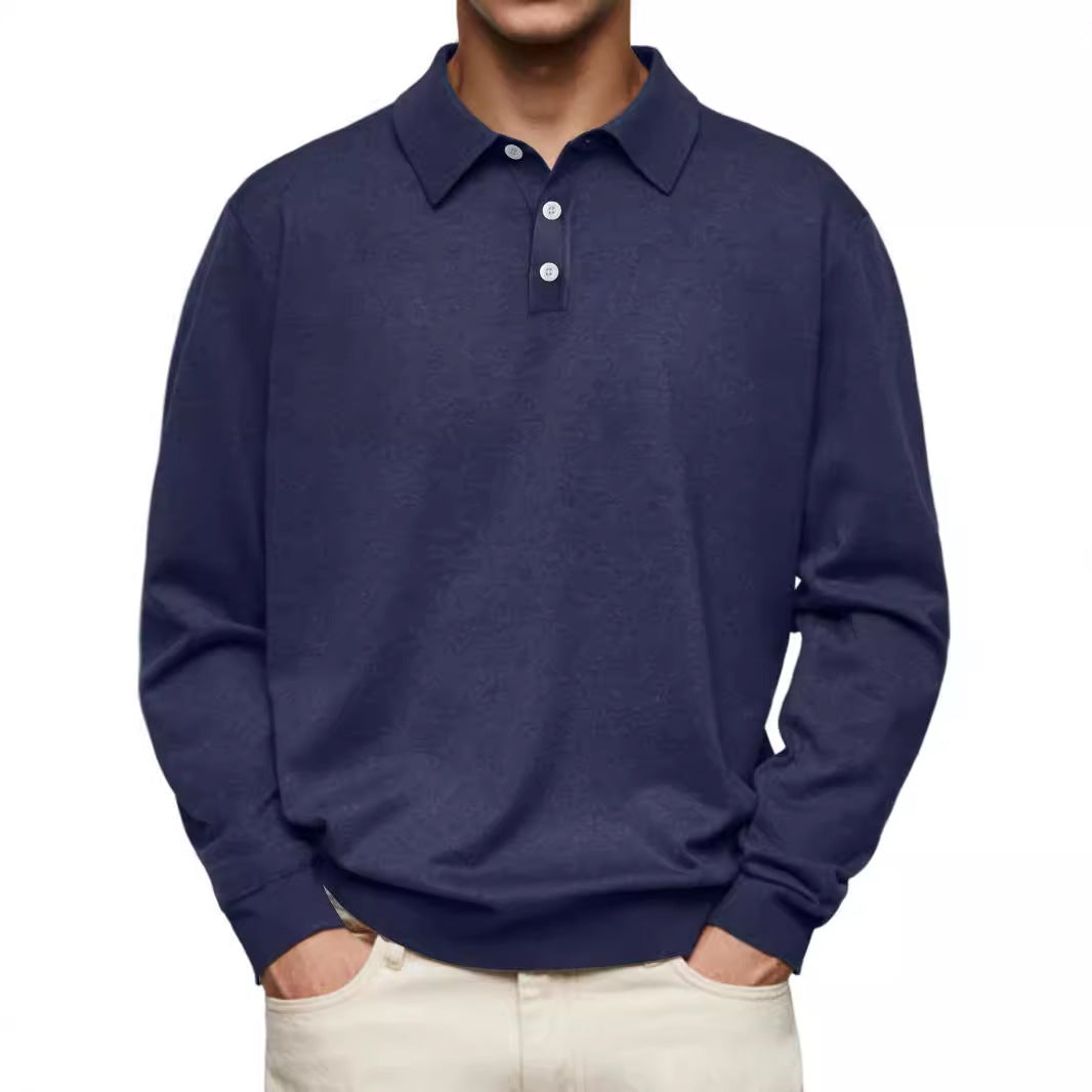 2024 independent station wish Amazon hot autumn long-sleeved V-neck button men's casual top polo shirt