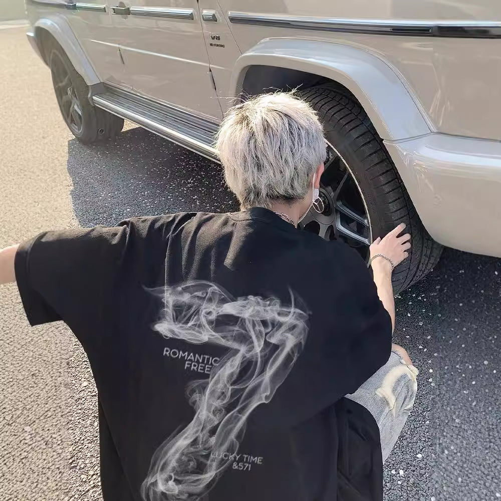 American fashion brand heavy short sleeve t-shirt men's summer new trend half-sleeved top loose plus size men's t-shirt