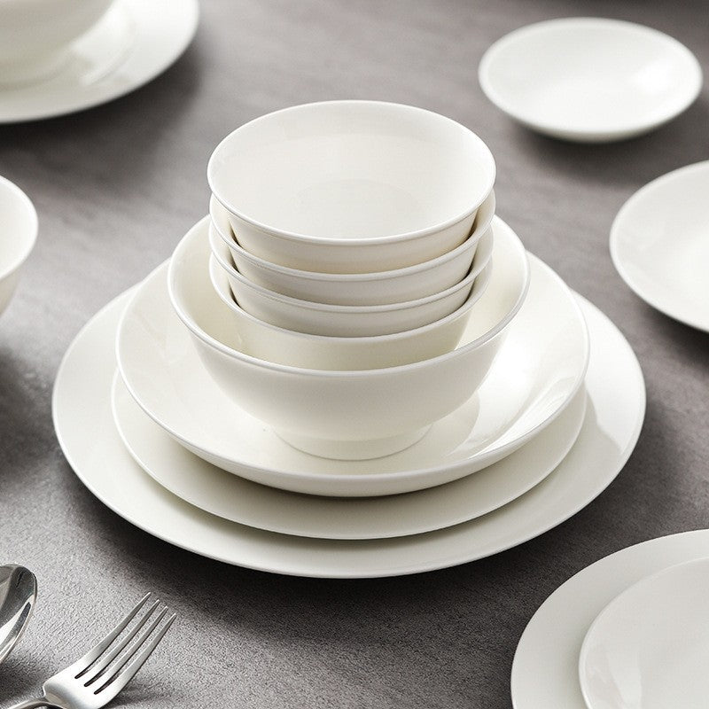 Pure White Bone China Bowl 4.5 Inch Dinner Bowl White Ceramic Bowl 6 Inch Large Bowl Soup Bowl Home Noodle Bowl Hotel Catering