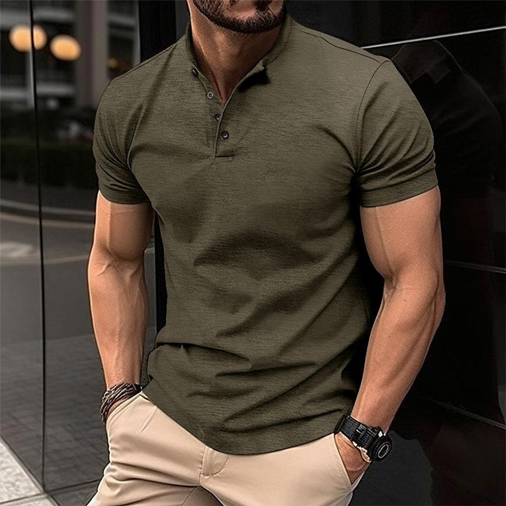 New European cross-border 2025 summer cool buttons casual and versatile men's henley T-shirt trendy brand