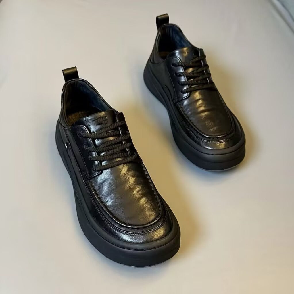 Men's shoes leather spring business casual leather shoes 2024 new trend versatile platform soles anti-slip British style shoes men