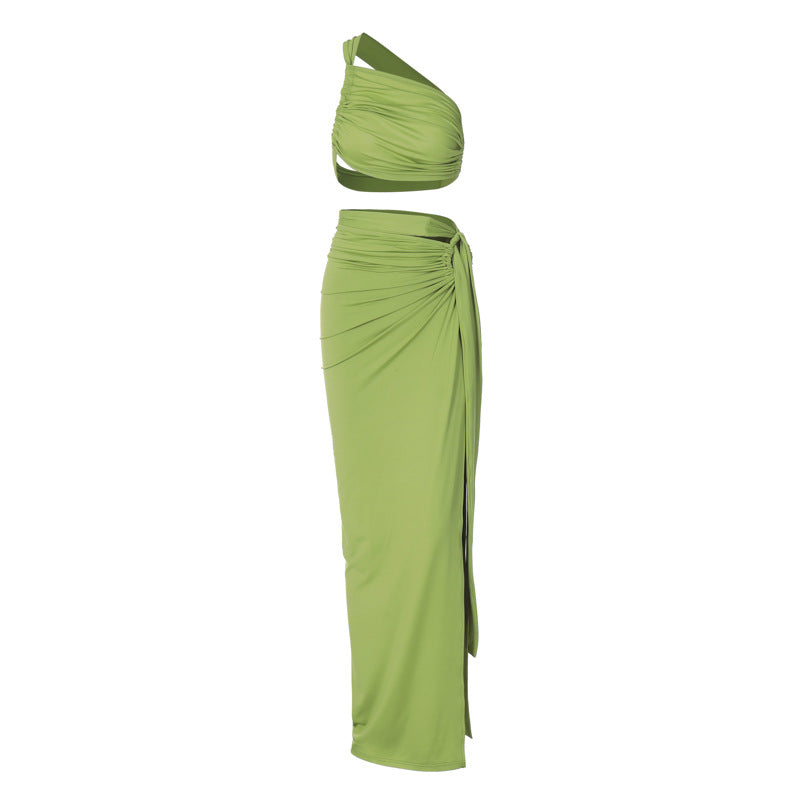 amazon women's summer 2025 new sexy backless bandeau top slim slit skirt set wholesale