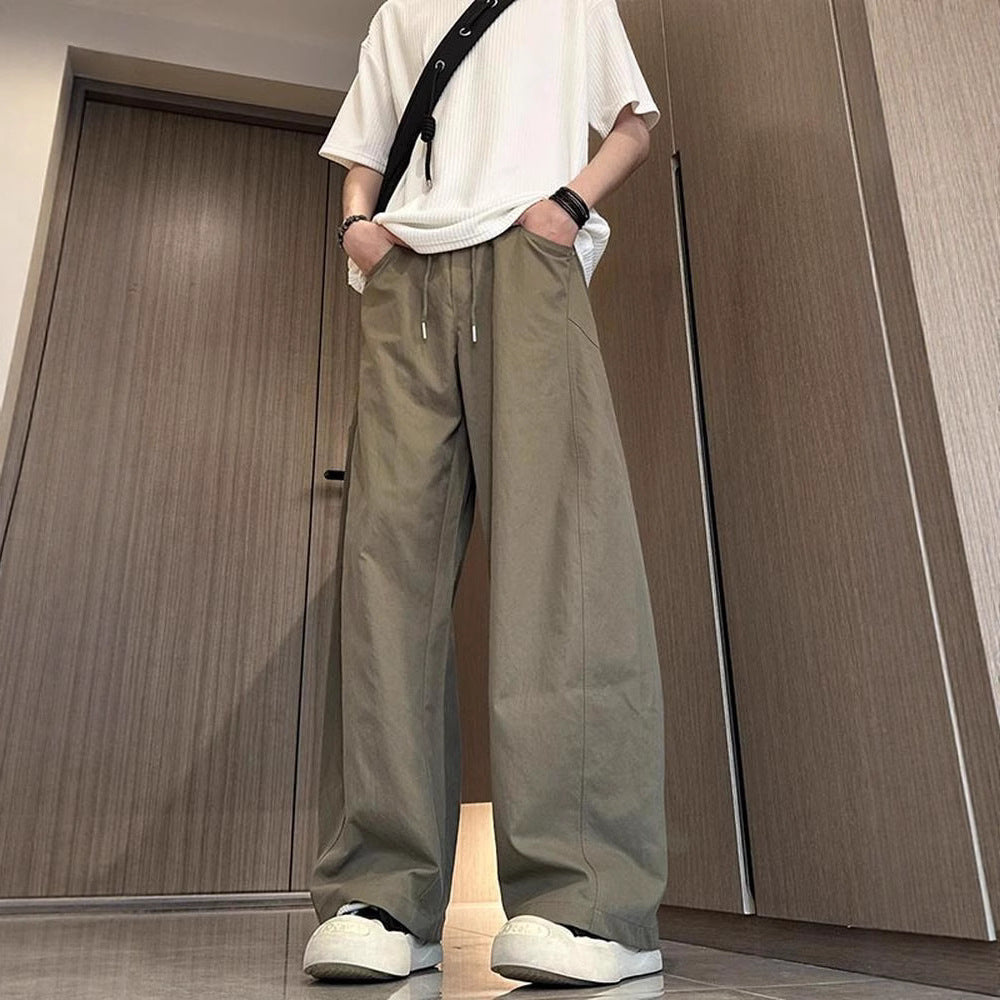 American Slim Casual Pants Men's Spring and Summer Trendy High Street Scimitar Pants Plus Size Loose Straight Wide-leg Long Pants