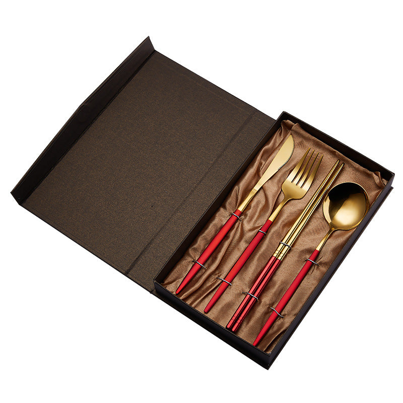 Two or four pieces of chopsticks and spoons stainless steel knives, forks and spoons set of titanium plated lacquer Portuguese gift box stainless steel cutlery set