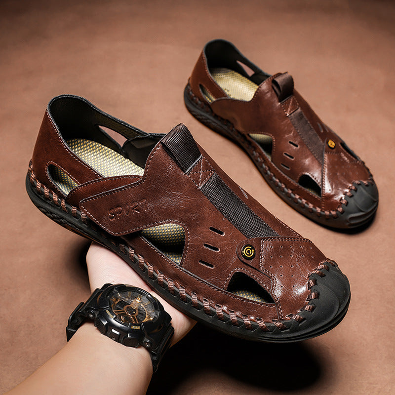 Summer casual men's shoes, fashionable outdoor hollow leather shoes, versatile beach sandals, cross-border plus-size AliExpress can be dropshipped