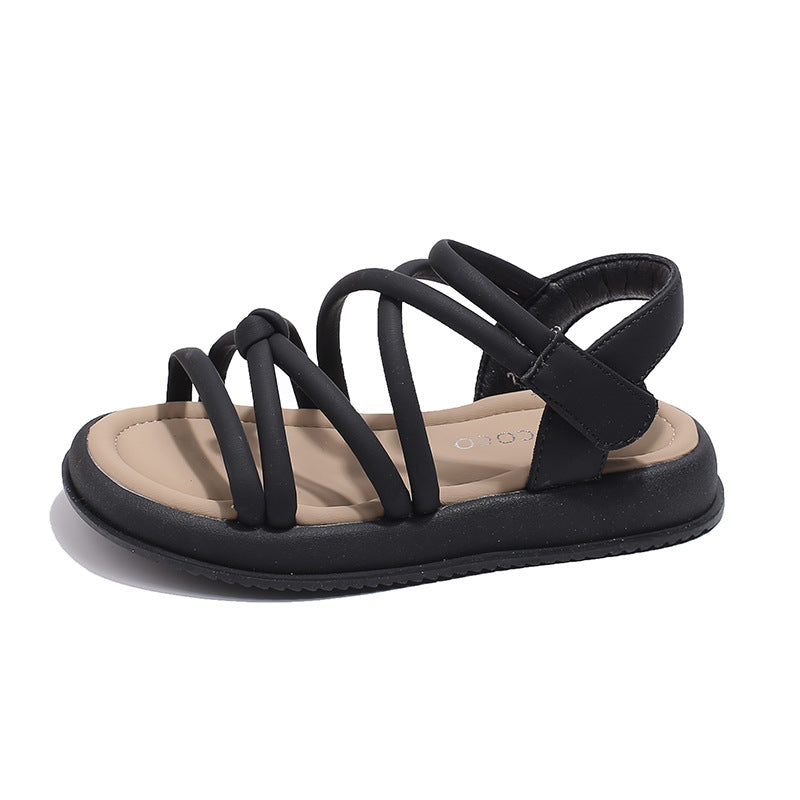 2025 summer new girls' sandals Korean version of breathable Roman shoes for medium and large children open-toed beach shoes