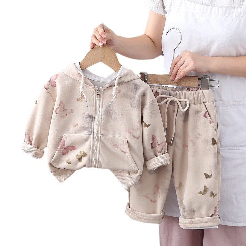Girls Spring Clothes Spring and Autumn Long Sleeve 2025 Children's New Zipper Shirt Two Pieces Foreign Baby Spring and Autumn Suit
