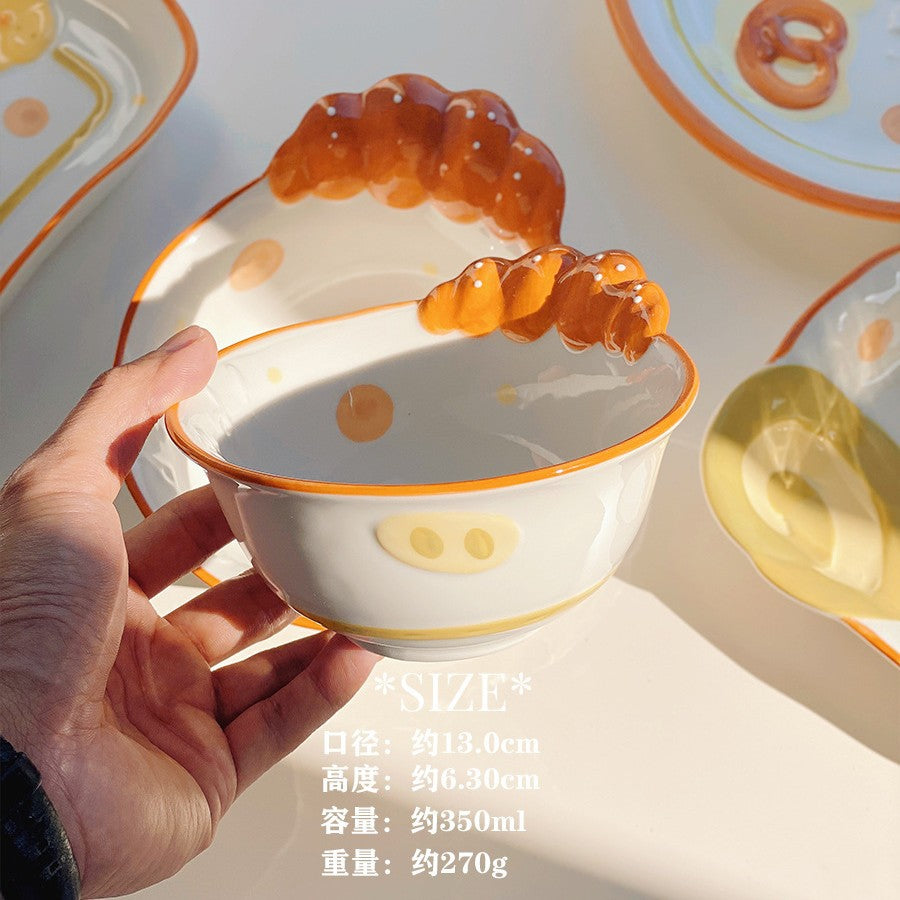 Cute bread, ceramic tableware, home bowl, dessert cookie, bread, high value round plate, rice bowl, spoon, plate