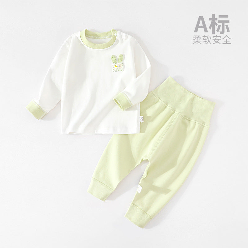 Baby autumn coat set, cotton high-waisted belly protection, autumn pants, male and female baby long-sleeved split winter pajamas, cotton children