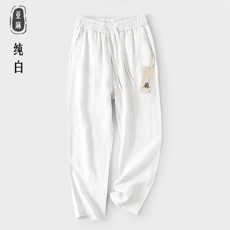 New Chinese Linen Pants Men's Summer Thin Comfortable Breathable Straight Leg Casual Pants Loose Cotton Linen Pants Plus Size